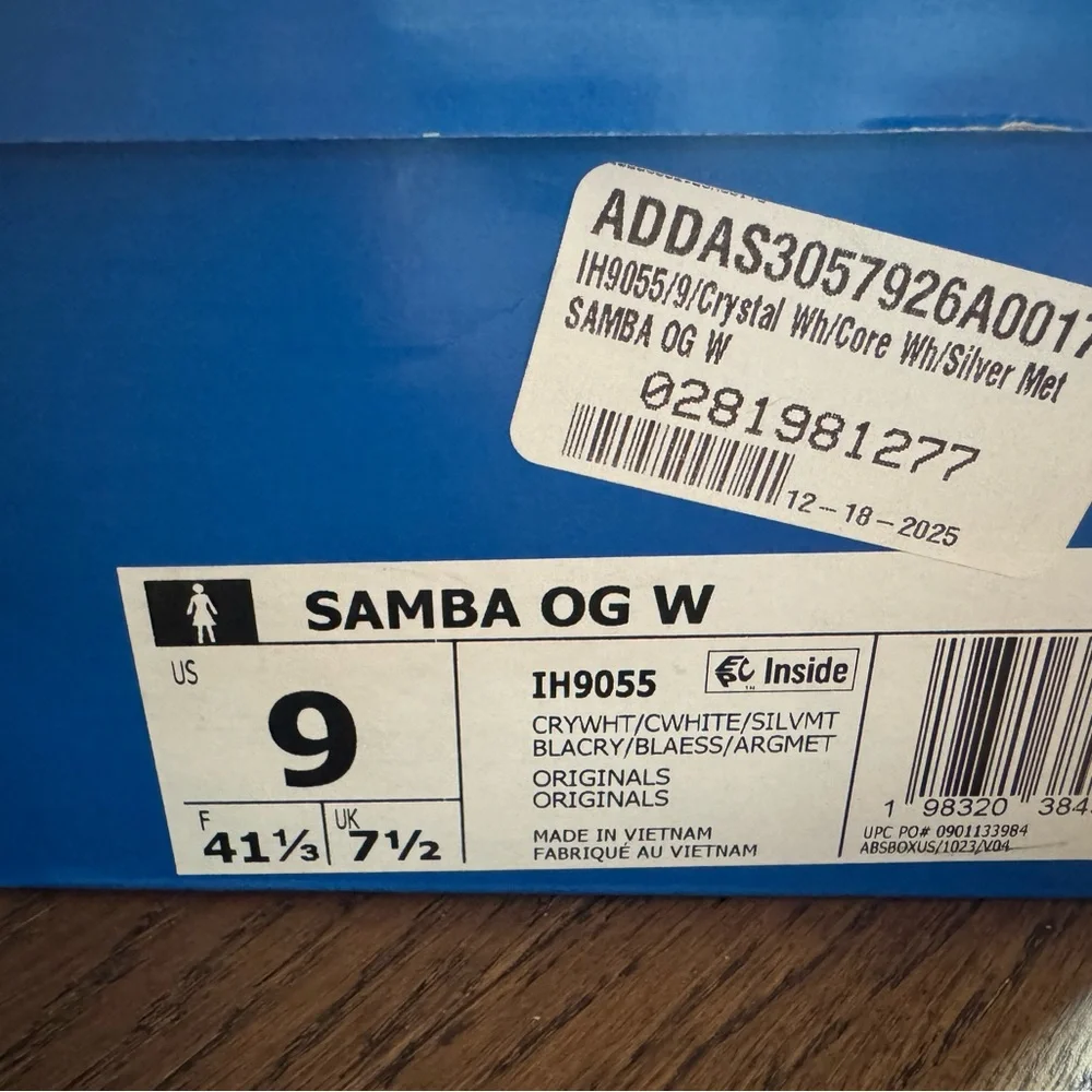 Adidas Samba OG Women’s Size 9 Crystal White Silver Metallic Sneakers NIB - Picture 12 of 12